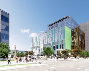The latest architectural image of the new Dunedin hospital, showing the outpatient (left) and...