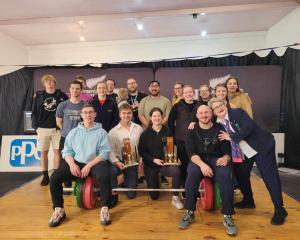 Otago weightlifters celebrate their success after the South Island weightlifting championships in...