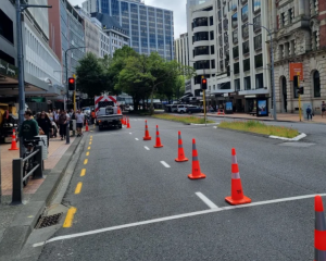 Road cones laid in central Wellington in February as repair crew investigated a burst pipe. Photo...