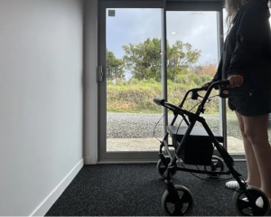 Claudia is learning to walk again after overdosing on nitrous oxide. Photo: Rayssa Almeida/RNZ