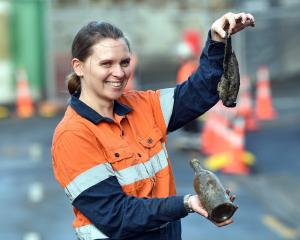 New Zealand Heritage Properties principal archaeologist Dr Naomi Woods with a 19th century Doctor...