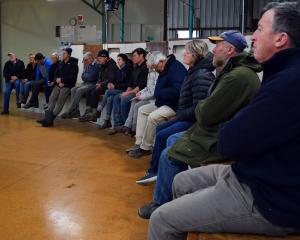 Sheep and beef farmers attend at meeting at Strathview Station, Clarks Junction, to listen to...