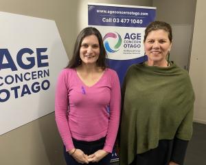 Dunedin-based social worker Trici Grothe-Robertson (left) is welcomed to the Age Concern Otago...