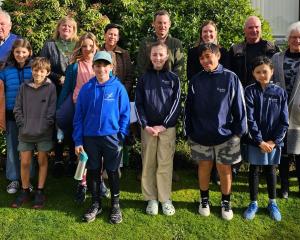 Broad Bay, Portobello and Macandrew Bay School pupils and staff gather with Otago Peninsula...
