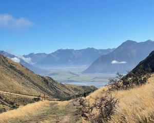 The views of the Rakaia River heading toward Turtons Saddle on the way to A-Frame Hut along the...