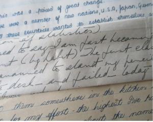 (From top) excerpts from Elspeth McLean’s 1970 history notes; her father’s 1945 letter; and her...