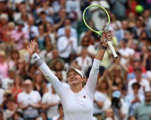 Barbora Krejcikova celebrates winning her semifinal match against Elena Rybakina. Photo: Reuters 