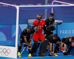 Black Sticks (from left) Nic Woods, goalie Dominic Dixon, Simon Yorston, Jake Smith and Malachi...