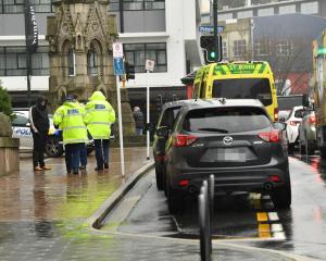 Emergency services at the scene of the incident in Rattray St this afternoon. Photo: Stephen...