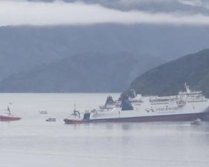 The Aratere is seen grounded near Picton in the Marlborough Sounds. Photo: RNZ