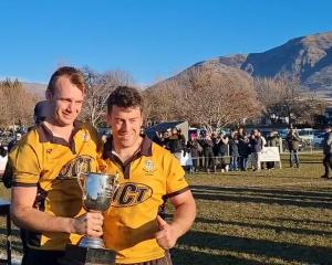 Celebrations for Upper Clutha, after beating Alexandra 46-10 to win the Central Otago premier...