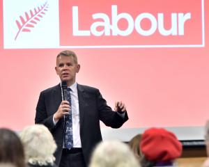 Labour leader Chris Hipkins takes questions from the floor during a meeting in Dunedin yesterday....