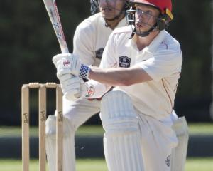 New signing Leo Carter hits one against the Volts last season as Max Chu watches on in horror....