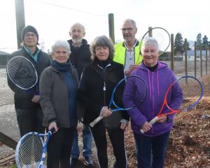 Gore Tennis Club members (back from left) Trudy McKay, Rodney Byars and Murray Giles (front from...