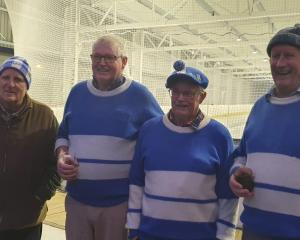 Celebrating after winning the Macrae Trophy earlier this month are Gore No 1 curling team members...
