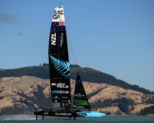 Team New Zealand during the SailGP event in Lyttelton on March 24. Photo: Getty Images