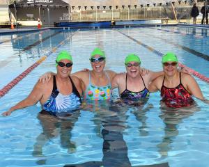 Hardy ice swimmers (from left) Susan Sherwen, Bex Bowden, Claire Hobson and Laeti Berten, all of...