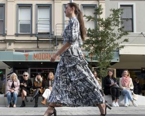 A model struts down the George St catwalk at the iD fashion parade on Saturday.