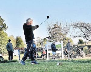 Ron Adams, vice club captain and life member of the Kaiapoi Golf Club, teeing off. PHOTO: SHELLEY...