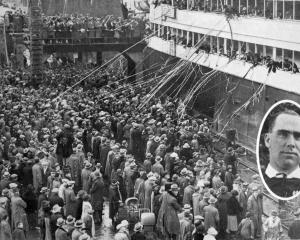 Adoring crowds farewell the 1924 touring All Blacks at the Wellington waterfront. Inset: team...