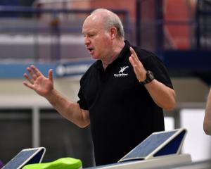 Dunedin swimming coach Lars Humer oversees his squad at Moana Pool. PHOTO: STEPHEN JAQUIERY