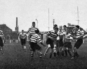 Otago Boys’ High School away with the ball against Christ’s College, of Christchurch. Christ’s...