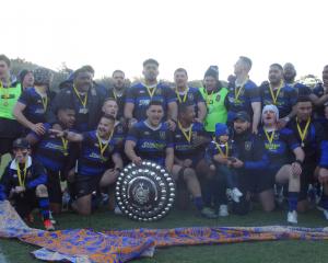 Blues celebrate winning the Citizens Shield for the first time in 27 years after beating Valley...