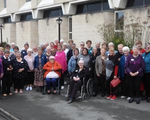 Former Oamaru Nurses’ Home residents gather outside the Brydone Hotel following their reunion...