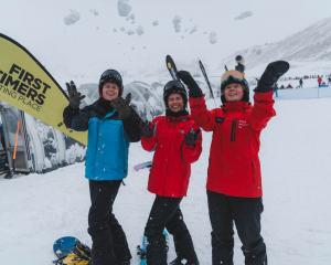 Making the most of yesterday’s snowfall at The Remarkables Ski Area, are (from left) James...