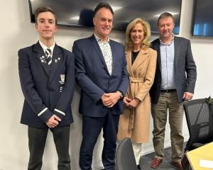 New Zealand First MPs Tanya Unkovich and Mark Patterson (right), with Otago Boys’ High School...