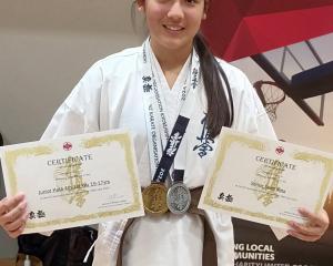 The Timaru Kyokushin Karate team of (from left) Miglia Shicker, 15, Soraya Hunt, 15, Constantine...