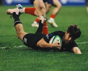Otago halfback Dylan Pledger scores a nice try for New Zealand against France in the world under...
