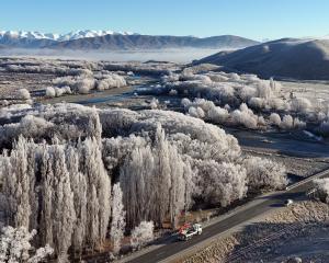 A frosty landscape around State Highway 8 and the Ahuriri River last month. PHOTO: STEPHEN JAQUIERY