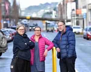 Dunedin city workers (from left) Jo Neilson, Antonia Wood and Steve Macknight discuss the removal...