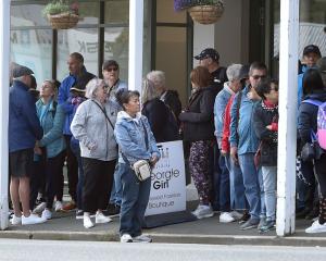 Cruise ship passengers wait for buses at Port Chalmers on New Year's Day. PHOTO: PETER MCINTOSH