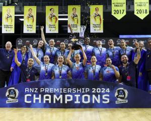 The Northern Mystics celebrate winning the ANZ Premiership title. PHOTO: GETTY IMAGES