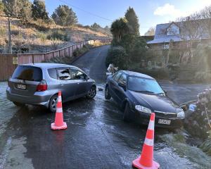 An icy start to the day on Saturday caused these cars to get stuck in Lixmont St, Kaikorai Valley...
