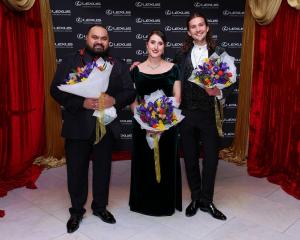 Flanking 2024 Lexus Song Quest winner Katie Trigg at the Michael Fowler Centre in Wellington on...