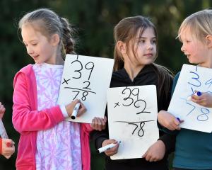 Halfway Bush School pupils (from left) Lewis Wilson, 7, Aylah Rollo, 8, MacKenna Cairns, 8, and...