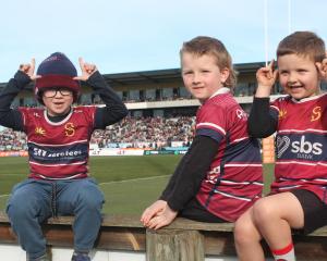 Supporting the Southland Stags from a young age are Aidan Davison, 7, Carter Batt, 6, and Jacob...