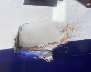 Damage to the Aratere's hull. Photo: Supplied