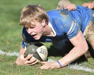 Southland Boys’ second five Jimmy Taylor scores a try against John McGlashan during the Southern...