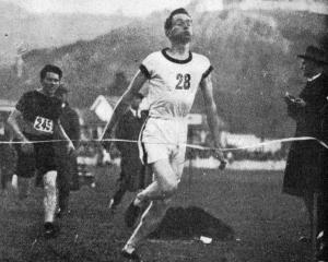 J.R. Tapp wins a one mile handicap at Carisbrook, Dunedin, raced during the interval of a rugby...