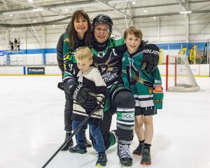 Dunedin Thunder veteran Mat Enright celebrates reaching 150 games with wife Jazz and sons Henry ...