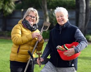 Give to Grow Otepoti Trust members Kate Vercoe (left) and Sue Graham show off some of the...