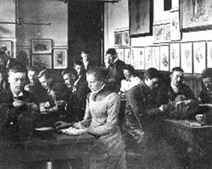 The University of Otago anatomy dissection room in the 1890s, with Margaret Cruickshank, the...