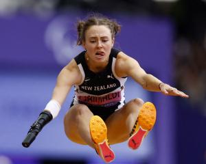 Anna Grimaldi, of Dunedin, competes in the T47 women’s long jump at the Paralympic Games in Paris...