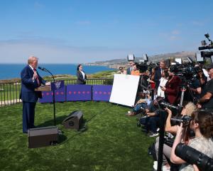 Former President Donal Trump at a press conference at his golf resort in California. Photo: Reuters 