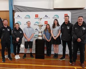 Posing with the America's Cup at Mount Aspiring College (MAC) on Tuesday afternoon are (from left...