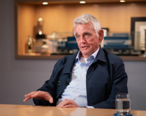 Bruce Plested, in an interview at Mainfreight's Ōtāhuhu depot, with RNZ's Corin Dann Photo: RNZ